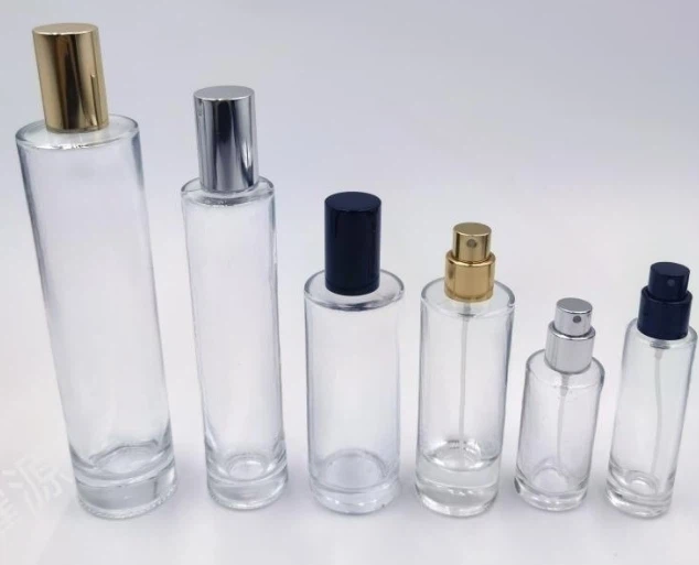 Frasco de perfume de vidro transparente cilíndrico